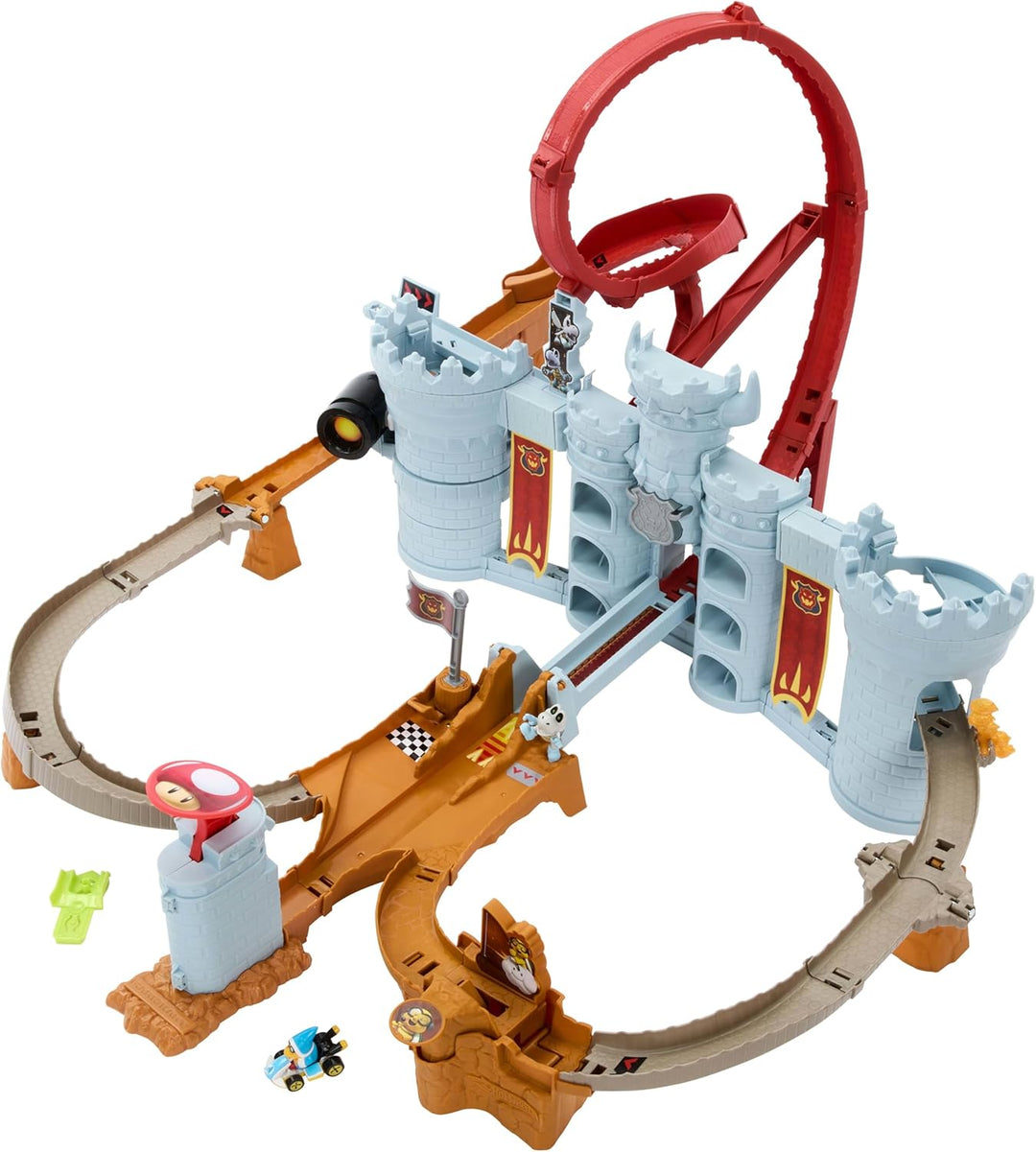 Hot Wheels Spielzeugauto Trackset Mario Kart Bowsers Festung Spielset & Die-Cast-Kamek im Massstab 1