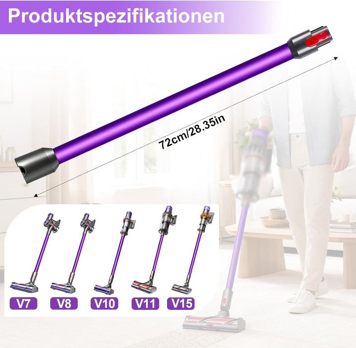 72cm Verlängerungsrohr +Weisser Gänsekopfpinsel,Kompatibel mit Dyson V7 V8 V10 V11 V15, Schnellwechs