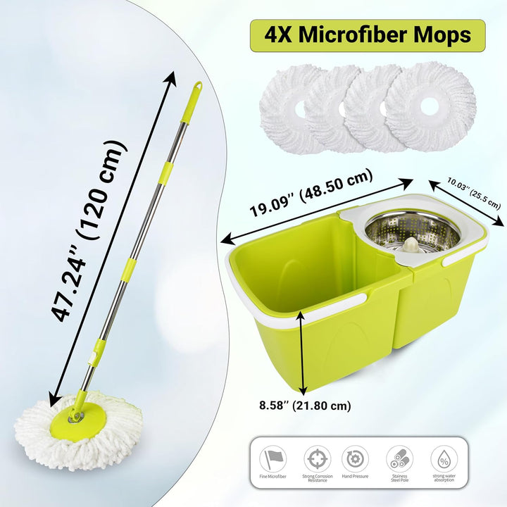 ARSUK Mopp- und Eimer-Sets – 2 separate stapelbare Eimer mit 2 Mikrofaser-Moppköpfen und 360° drehba