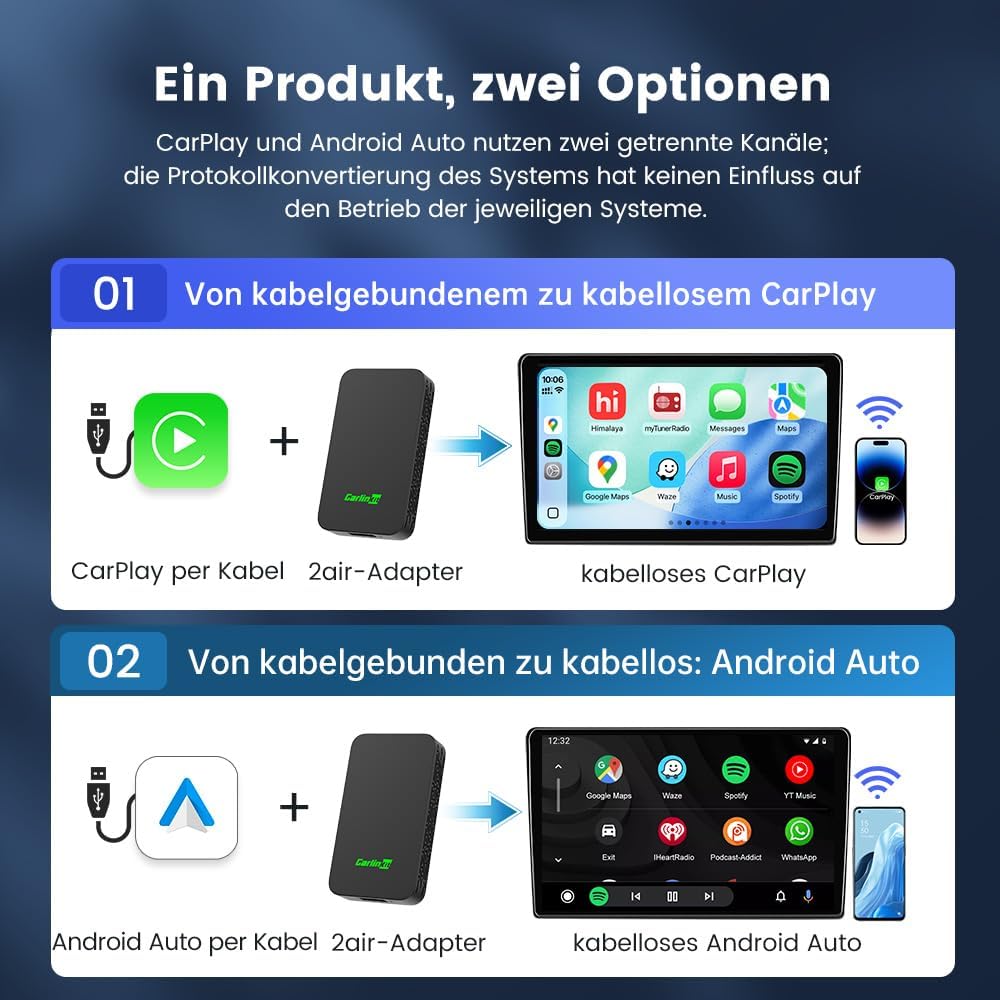Carlinkit 5.0 2air CarPlay Wireless und Android Auto Wireless 2 in 1 Adapter,Automatische Verbindung