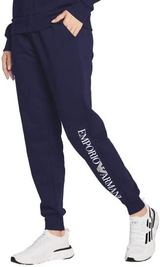 Emporio Armani Damen Iconic Terry Pants with Cuffs, L Blau
