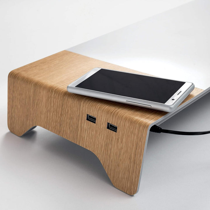 SIGEL SA405 Monitorständer mit USB & induktivem Laden, Metallic-Holz-Optik, Acryl, 52 x 25 x 8 cm, M