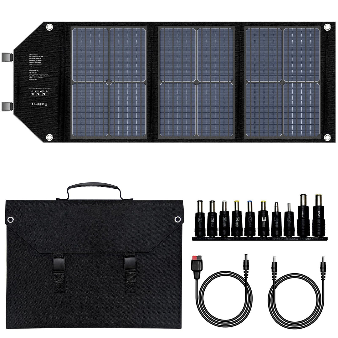 Powkey Solarpanel 60W Faltbares Solarpanel Monokristallines Solarmodul mit USB C 2*QC3.0 Port 12-18V