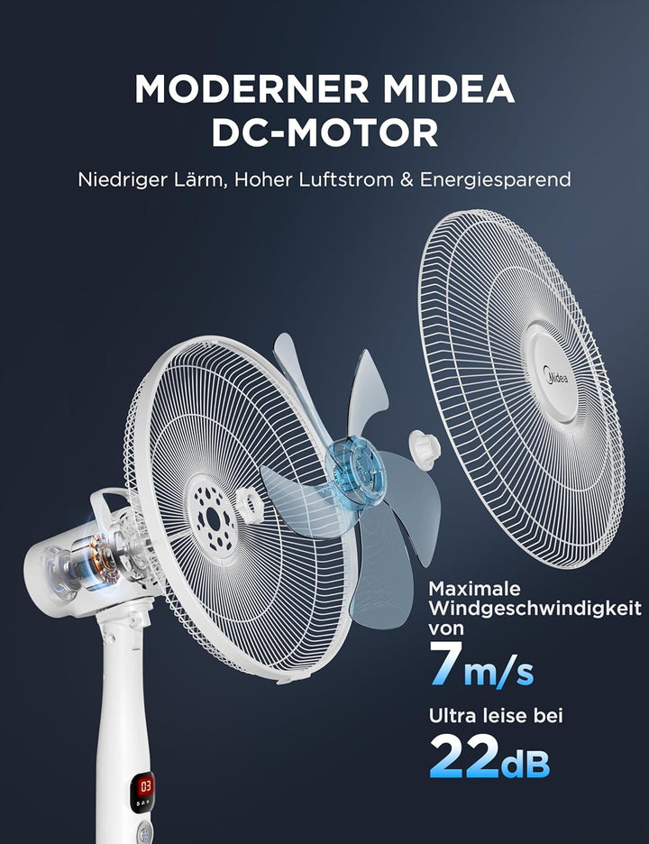 Midea FS40-16CR DC Motor Standventilator leise Extreme,mit Fernbedienung,12 Geschwindigkeiten,12H Ti