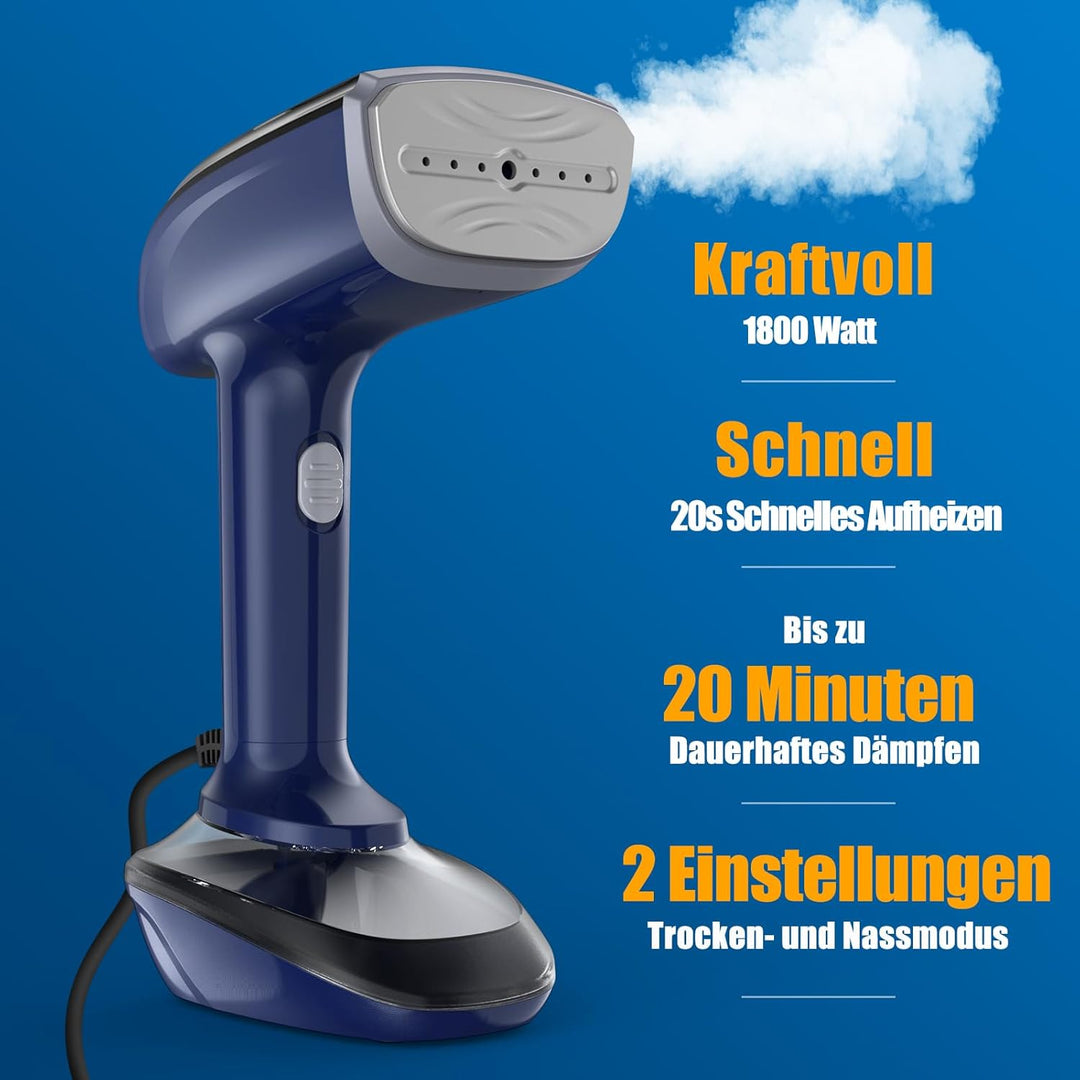 1800W Tragbarer Dampfglätter für Kleidung, 20-Sekunden Aufheizzeit | 2-in-1 Bügeleisen & Faltenentfe