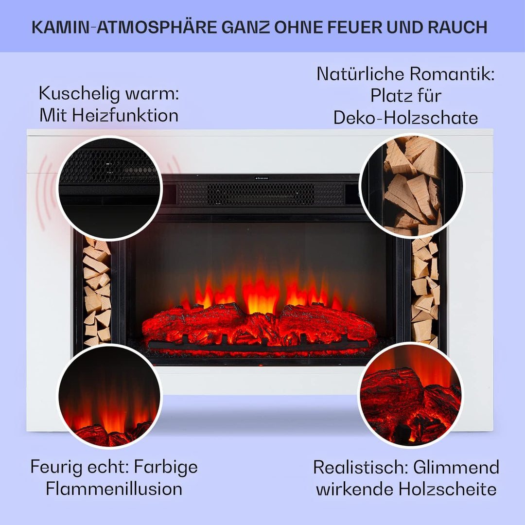 Klarstein Elektrokamin mit Heizung und Kaminfeuer, 1900W Sparsamer Elektrischer Kamin mit LED Flamme
