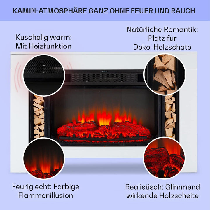 Klarstein Elektrokamin mit Heizung und Kaminfeuer, 1900W Sparsamer Elektrischer Kamin mit LED Flamme