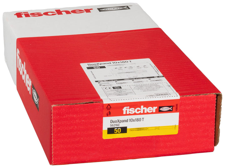 fischer DuoXpand 10 x 180 T, hochwertiger Universaldübel mit verzinkter Senkkopfschraube (50 Stk.),