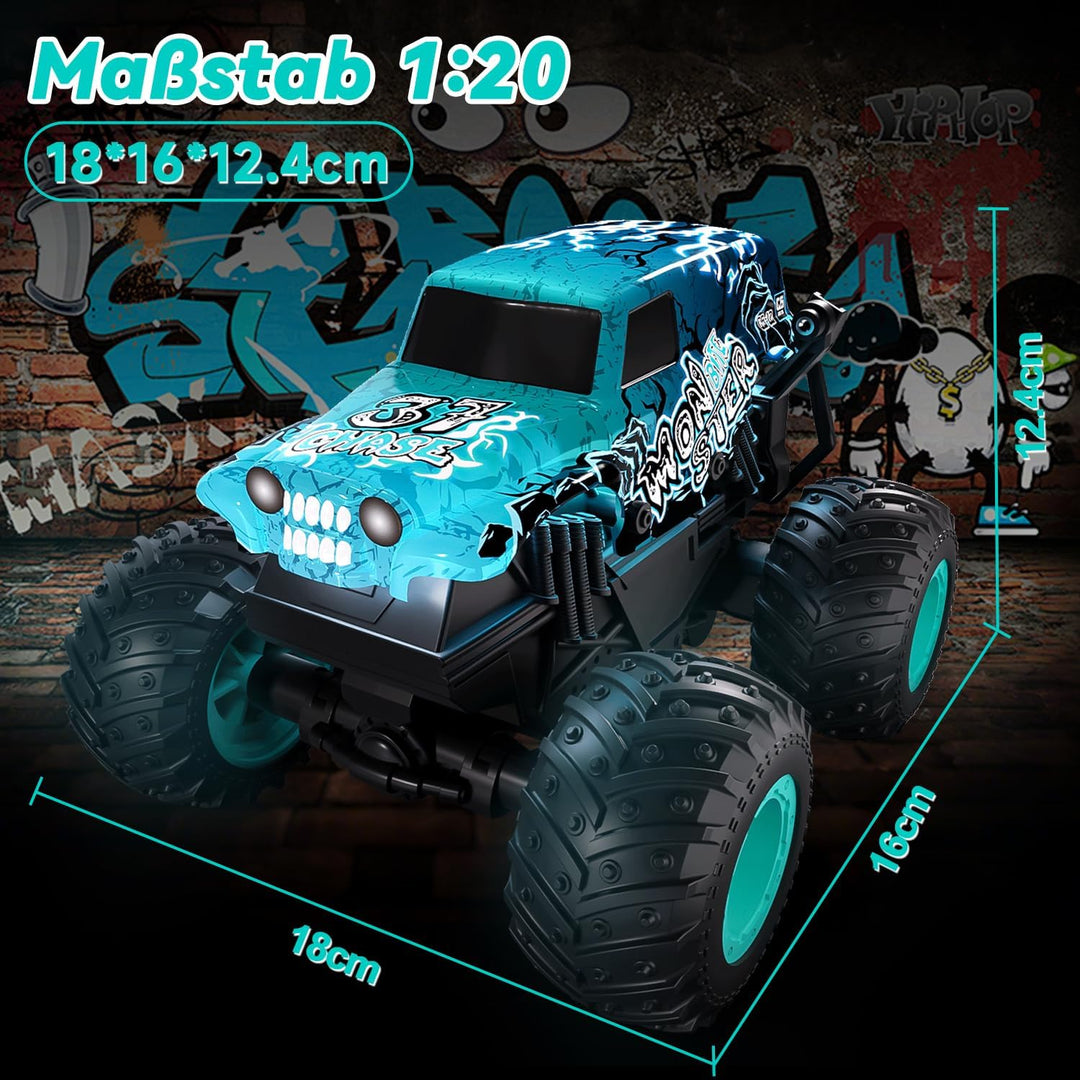 Ferngesteuerter Monstertruck, 2.4GHZ Monster Truck mit 360°Drehung und Aufrecht Gehen, 1/20 Monstert