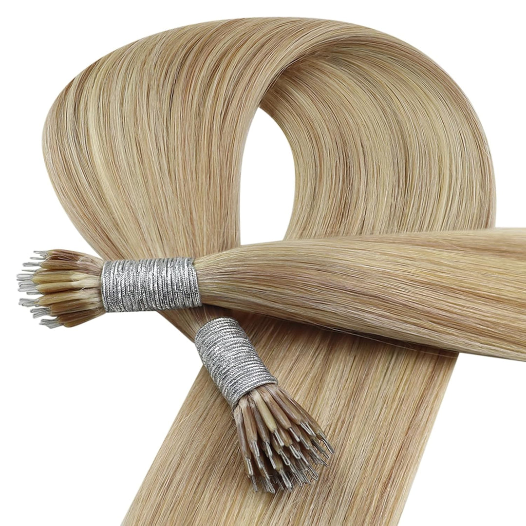 YoungSee Nanoring Extensions Echthaar Blond Nano Ring Hair Extensions 40cm Nanoring Haarverlangerung