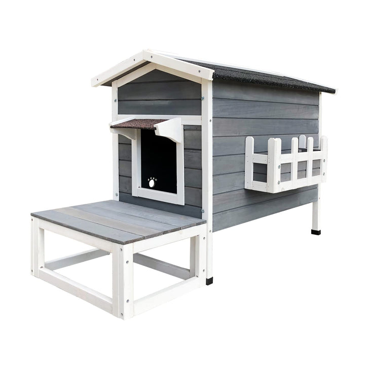 Wiltec Wetterfestes Katzenhaus 73,5 x 48 x 104,5 cm aus Holz, Katzenhütte Outdoor, Lodge Katzenhöhle