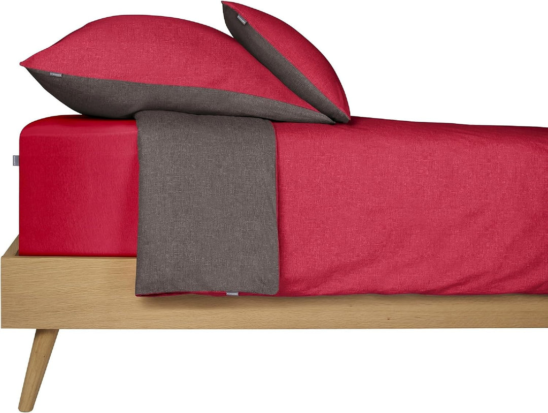 Schiesser Wendebettwäsche Doubleface Rot-Anthrazit, 100% Baumwolle, Grösse:135 x 200 cm + 80 x 80 cm