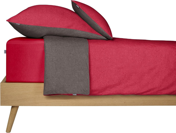 Schiesser Wendebettwäsche Doubleface Rot-Anthrazit, 100% Baumwolle, Grösse:135 x 200 cm + 80 x 80 cm