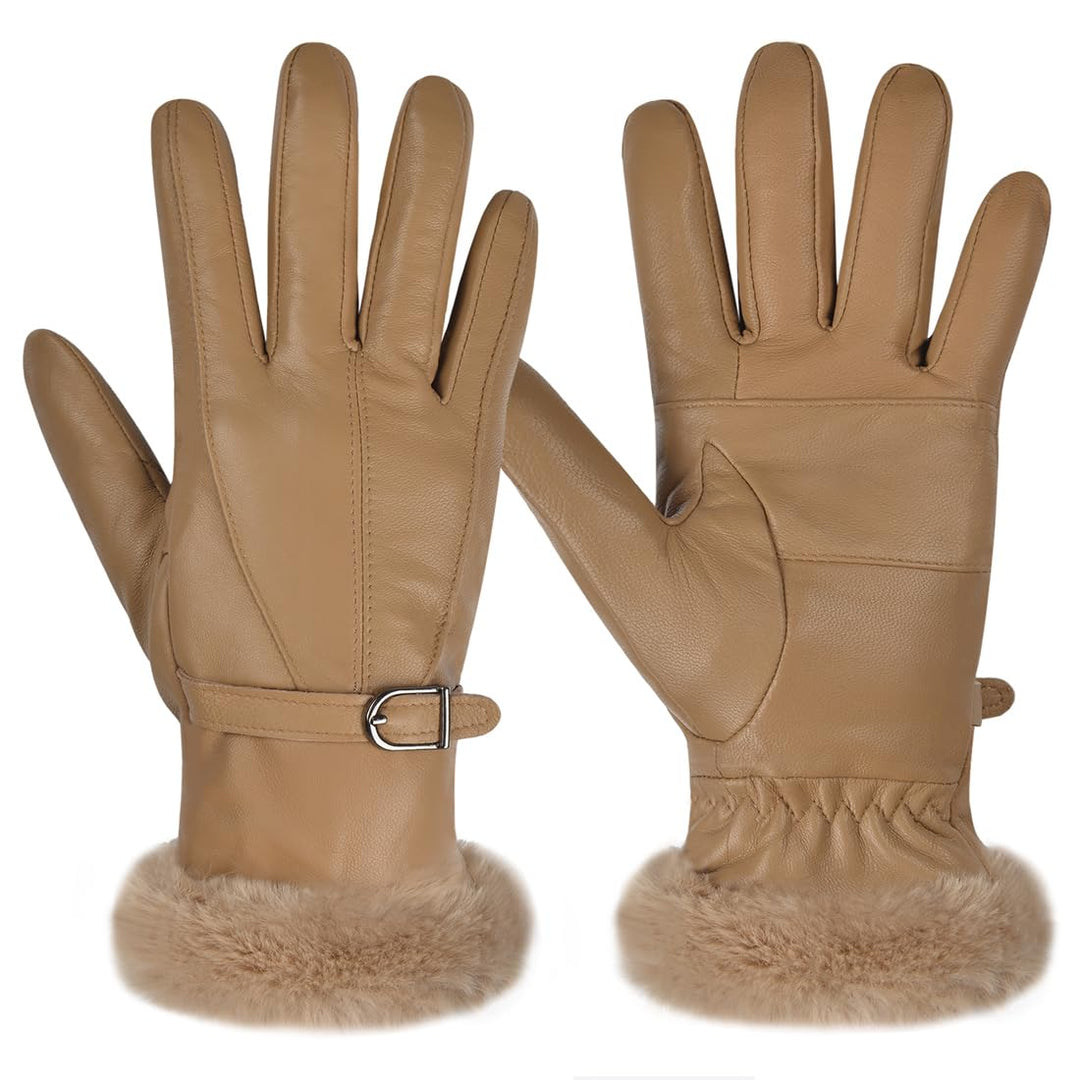 Harssidanzar Damen Lederhandschuhe Winter Thermo handschuhe Kleid Lederhandschuhe Fell gefüttert für