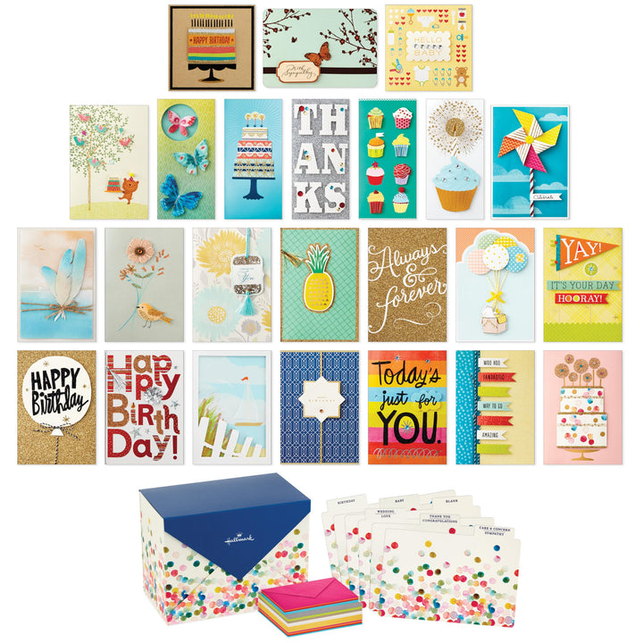 Hallmark All Occasion Handgefertigtes Set mit verschiedenen Grusskarten mit Kartenorganizer (24 Stüc