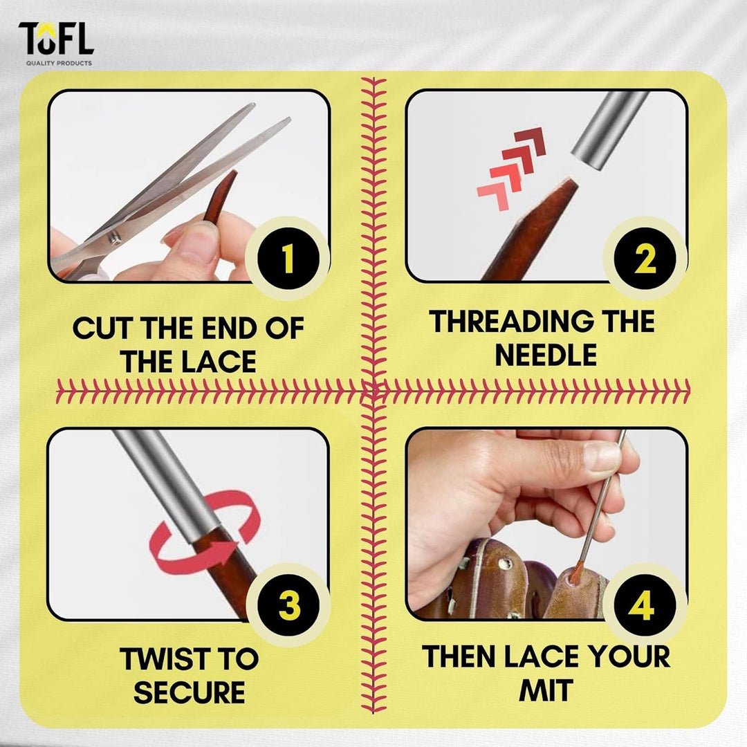 TOFL Softball and Baseball Glove Lace Kit | Mitt Lace Glove Repair Lacing Kit | 2 Leather Laces with
