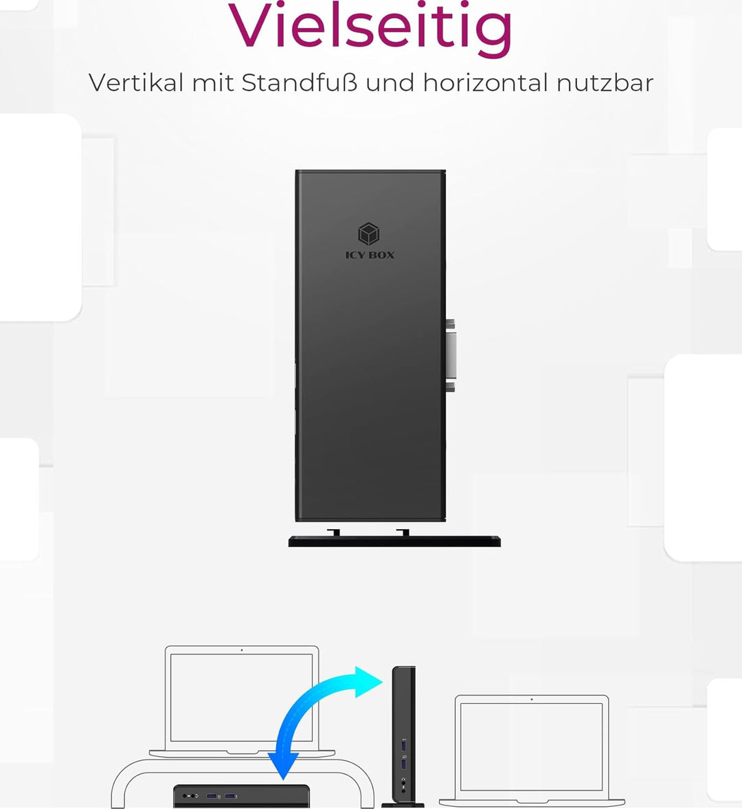 ICY BOX Laptop Docking Station (11-in-1) für 2 Monitore (1x HDMI & 1x DVI) mit USB 3.0, 6-fach USB H