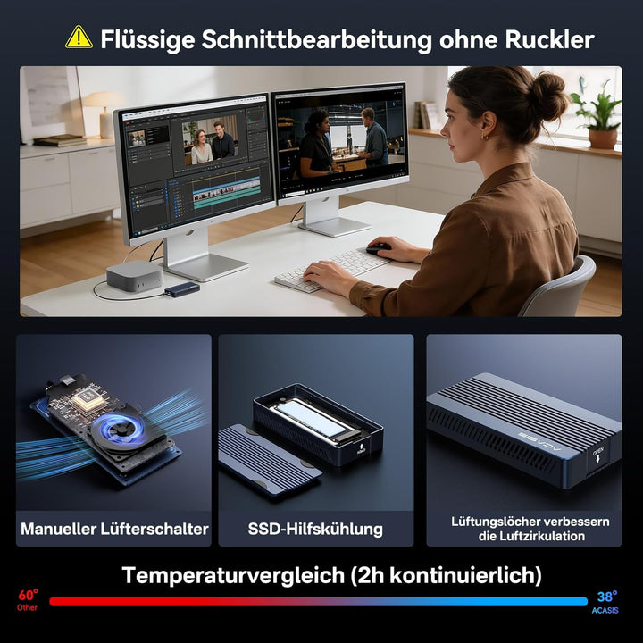 ACASIS 40Gbps M.2 NVMe SSD Gehäuse mit Lüfter, Bessere abwärme,TBU405Pro M1 für M1 M2 Pro/Max, Thund