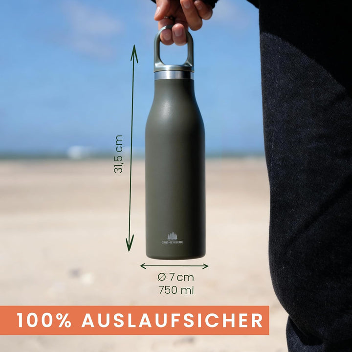 Groenenberg Trinkflasche Edelstahl 500ml oder 750ml | 100% Auslaufsicher | Thermosflasche Kohlensäur
