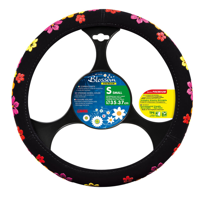 LAMPA 33125 Premium Blossom Lenkradbezug mit Blumenmotiv, TPE, Grösse: S
