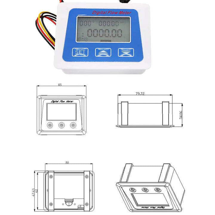 Wasserdurchfluss-Totalisierer und Durchflussmesser mit digitalem LCD-Display + G1/2 Zoll Hall-Effekt