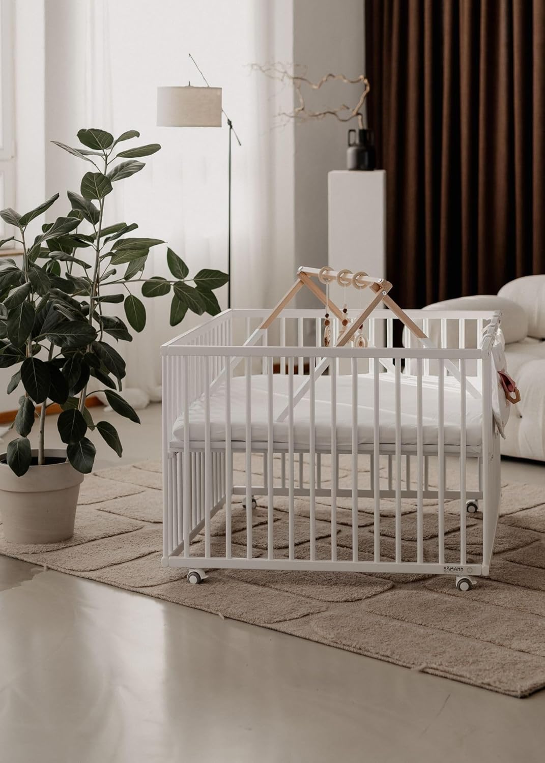 Sämann Laufstall Baby 75x100 cm mit Matratze SleepPlus & Schlupfsprossen | TÜV geprüft | stufenlos h