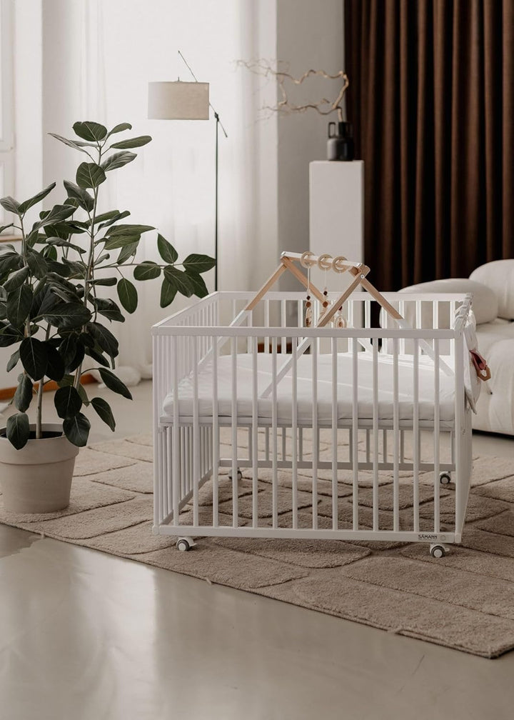 Sämann Laufstall Baby 75x100 cm mit Matratze SleepPlus & Schlupfsprossen | TÜV geprüft | stufenlos h