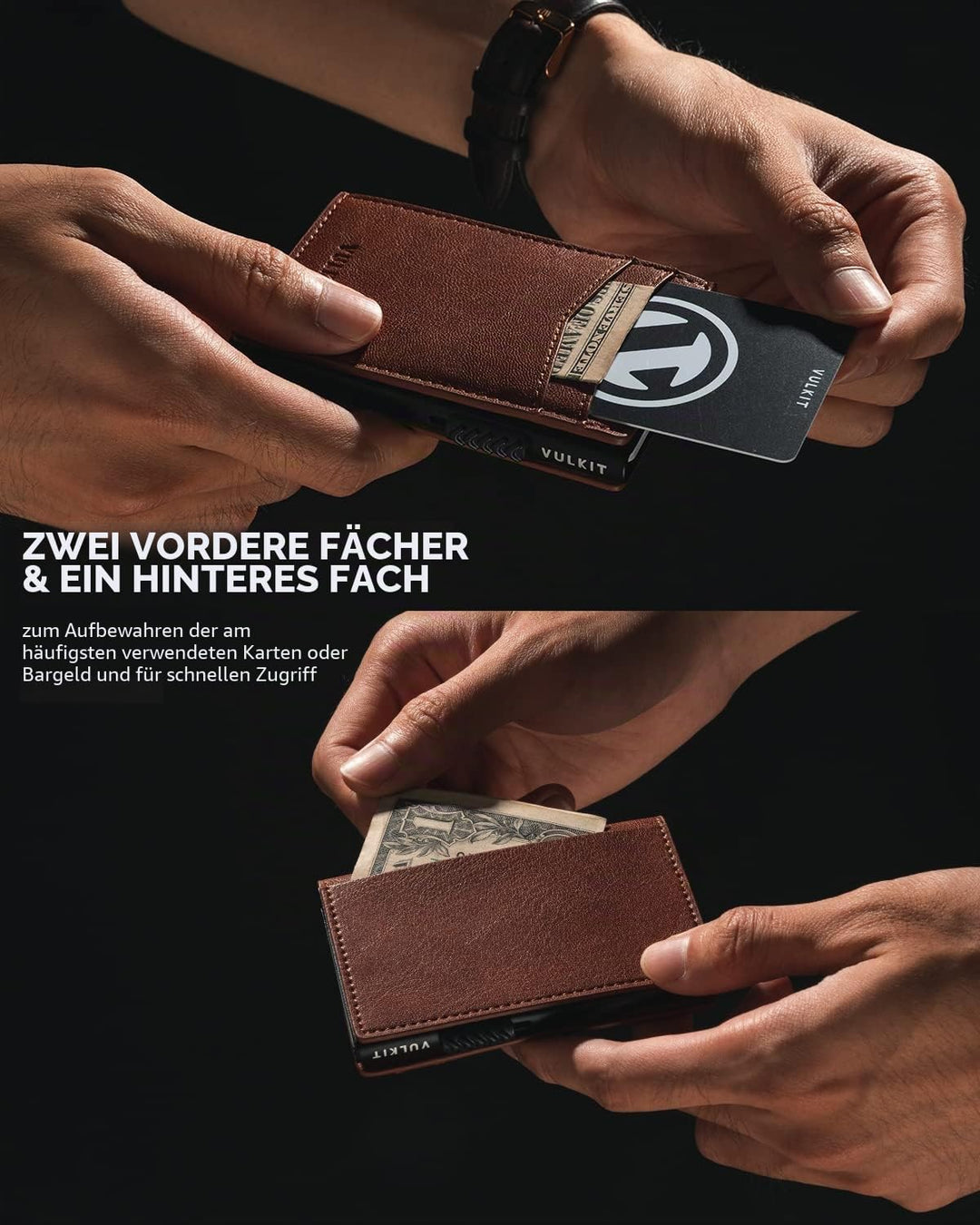 VULKIT Kreditkartenetui Leder Kartenetui RFID Blocking Automatische Pop Up Visitenkartenetui für Kar