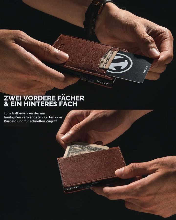 VULKIT Kreditkartenetui Leder Kartenetui RFID Blocking Automatische Pop Up Visitenkartenetui für Kar