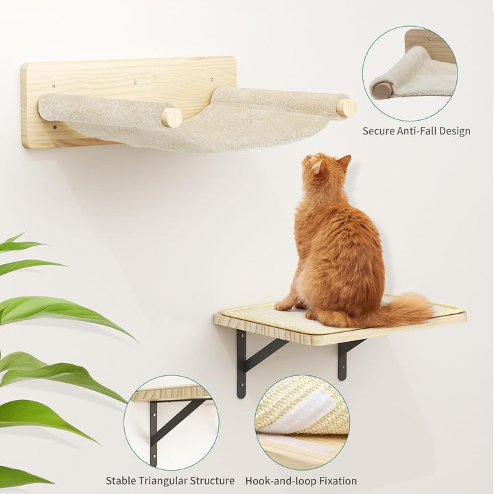 YITAHOME 7PCS Kletterwand Katzen, Katzen-Wandmöbel aus Holz, Katzen-Kletterbaum mit 3 Kratzbäumen/4