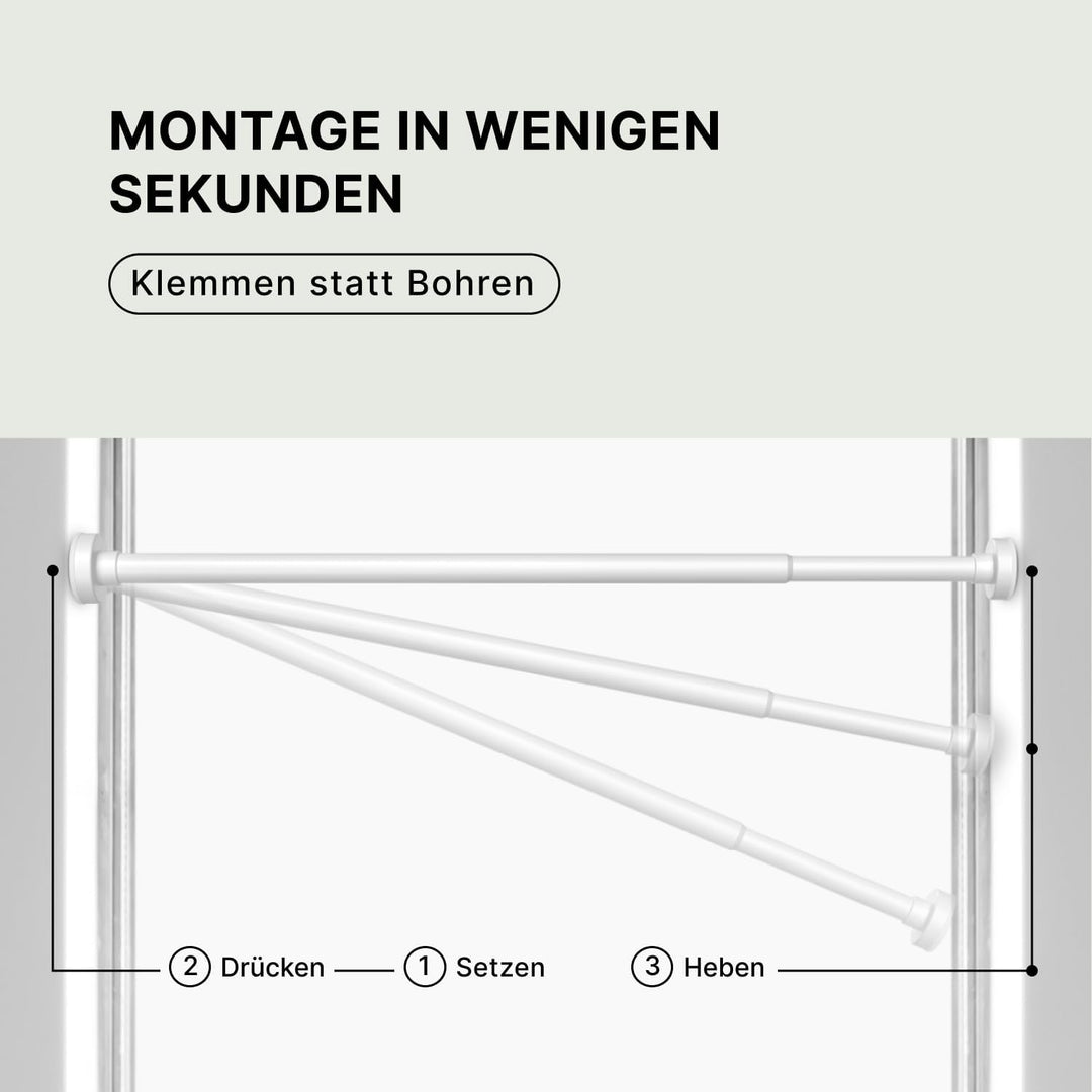 Vorhangstange Klemmstange - Weiss, Ø 25 mm, 1Stück - Gardinenstange ohne Bohren - Teleskopstange zum