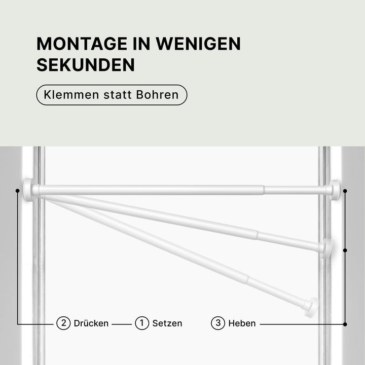 Vorhangstange Klemmstange - Weiss, Ø 25 mm, 1Stück - Gardinenstange ohne Bohren - Teleskopstange zum