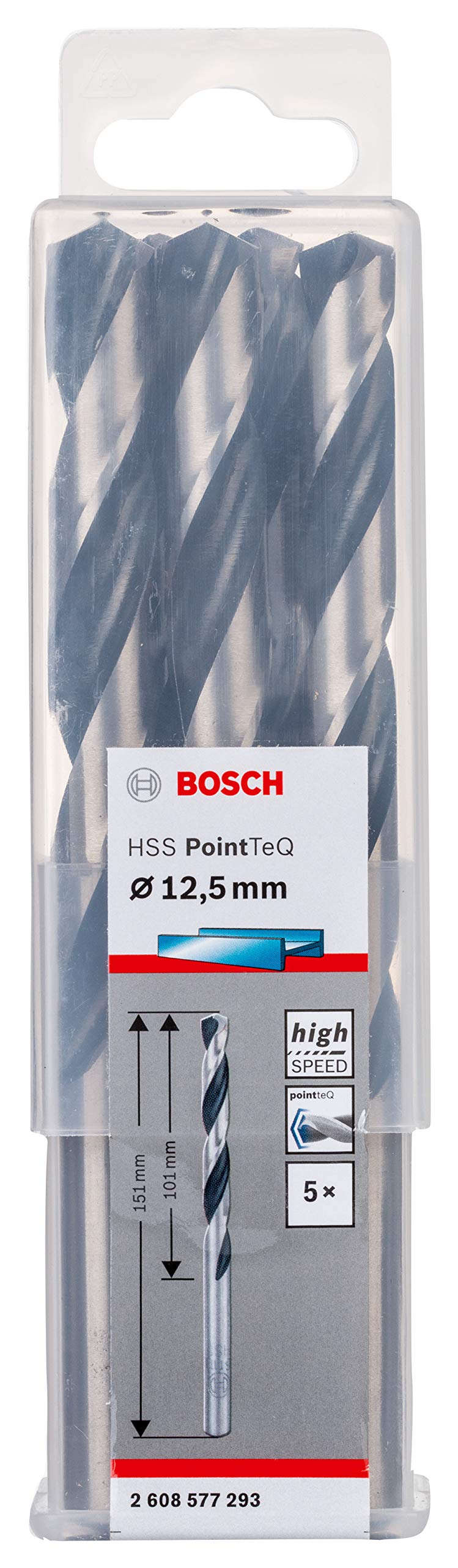 Bosch Professional 5 Stück HSS Spiralbohrer PointTeQ (für Metall, 12,5 x 101 x 151 mm, Zubehör Bohrs