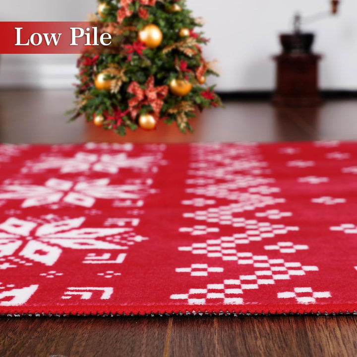 CAROMIO Weihnachts Schneeflocken Innenläufer, Maschinenwaschbarer Teppich Rutschfester Bodenteppich