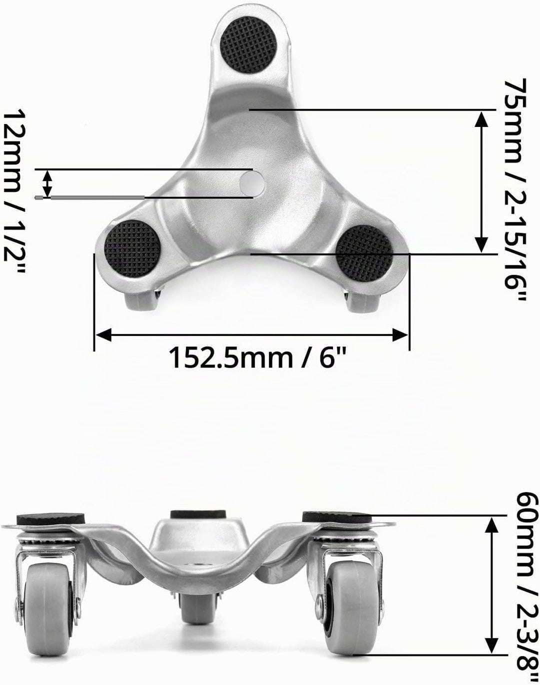 QWORK 4 Stück 152mm Möbelroller, Transport Roller, 180kg Tragfähigkeit, 3 Lenkrollen Rollbrett Umzug