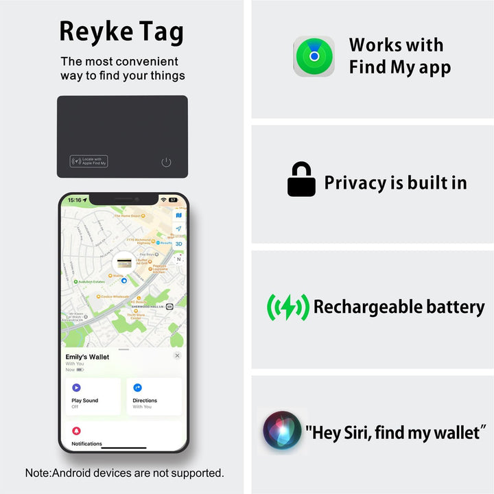 Reyke Wallet-Tracker-Karte, kompatibel mit Apple Find My, 2er-Pack, flach | Flache, wiederaufladbare
