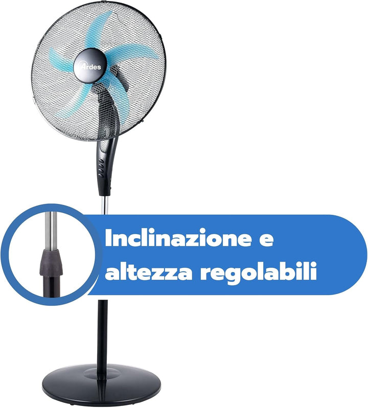 ARDES | AR5EA50PB Leiser Standventilator 5 Flügel EASY - Standventilator Ardes mit breiten Schwenkfu