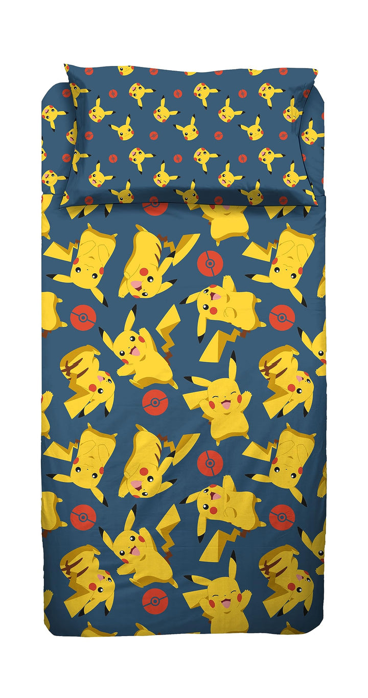 Pokemon Bettwäsche-Set für Einzelbett, Einzelbett, Bettwäsche, Spannbettlaken, Kissenbezug, 100% Bau