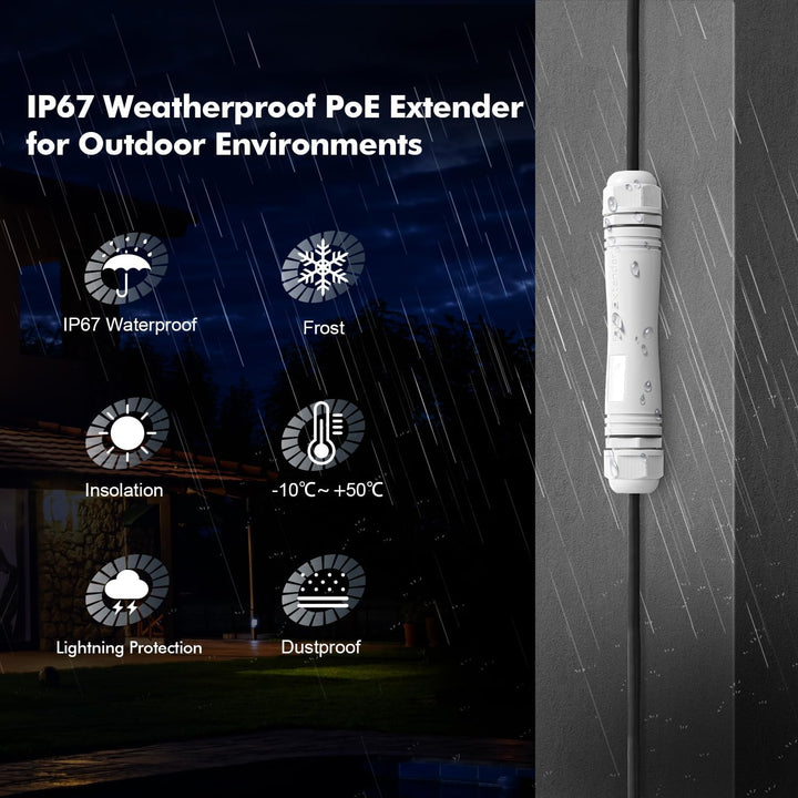 Outdoor Gigabit PoE Passthrough Switch, 1 PoE in 1 PoE Out Extender, IEEE802.3af/at PoE Powered 30W,