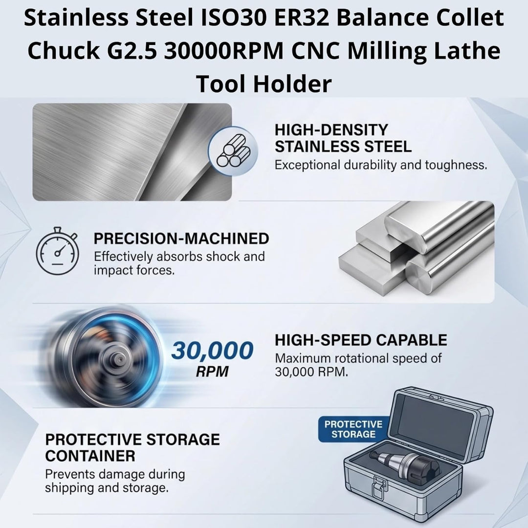ISO30 ER32 Balance Collet Chuck Edelstahl G2.5 30000RPM CNC Drehwerkzeug Werkzeughalter Silber und S