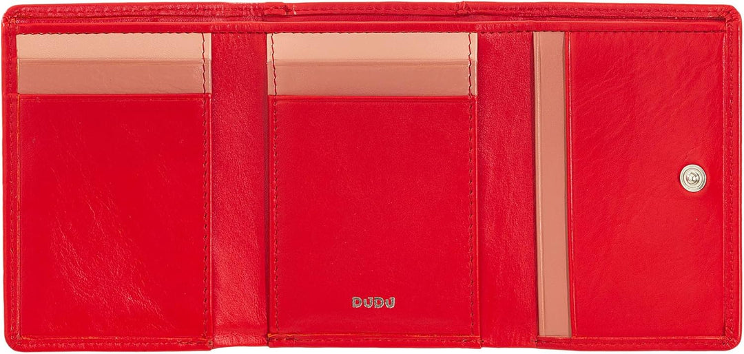 DUDU Kleine Damen-Brieftasche aus Leder mit RFID-Schutz, Münzfach und Klickverschluss, kompakt, 6 Ka