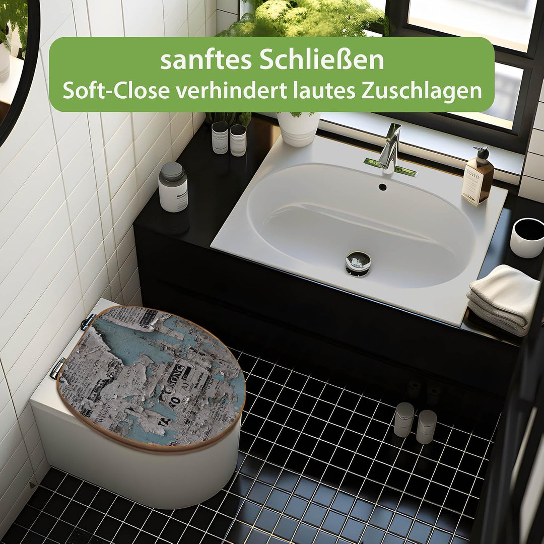 banjado Design WC Sitz Bambus Absenkautomatik 45,8x37,5cm - Toilettendeckel mit Absenkautomatik Holz