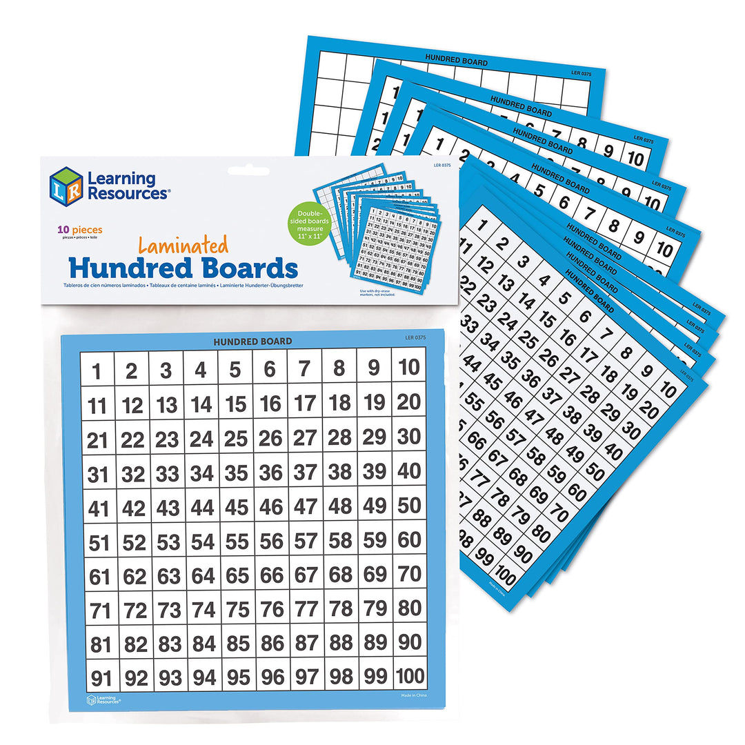 Learning Resources Abwischbare Hunderter-Übungsbretter, Alter 5+, Doppelseitige Mathe Tafeln 1–100,