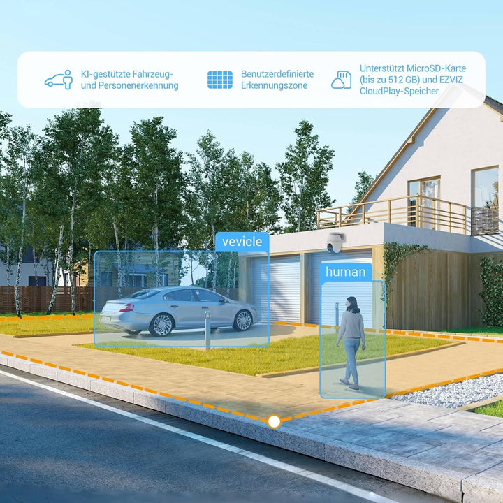 EZVIZ 4K Kamera Überwachung aussen, WLAN Pan&Tilt Camera mit Personen-/Fahrzeugerkennung, Zwei-Wege-