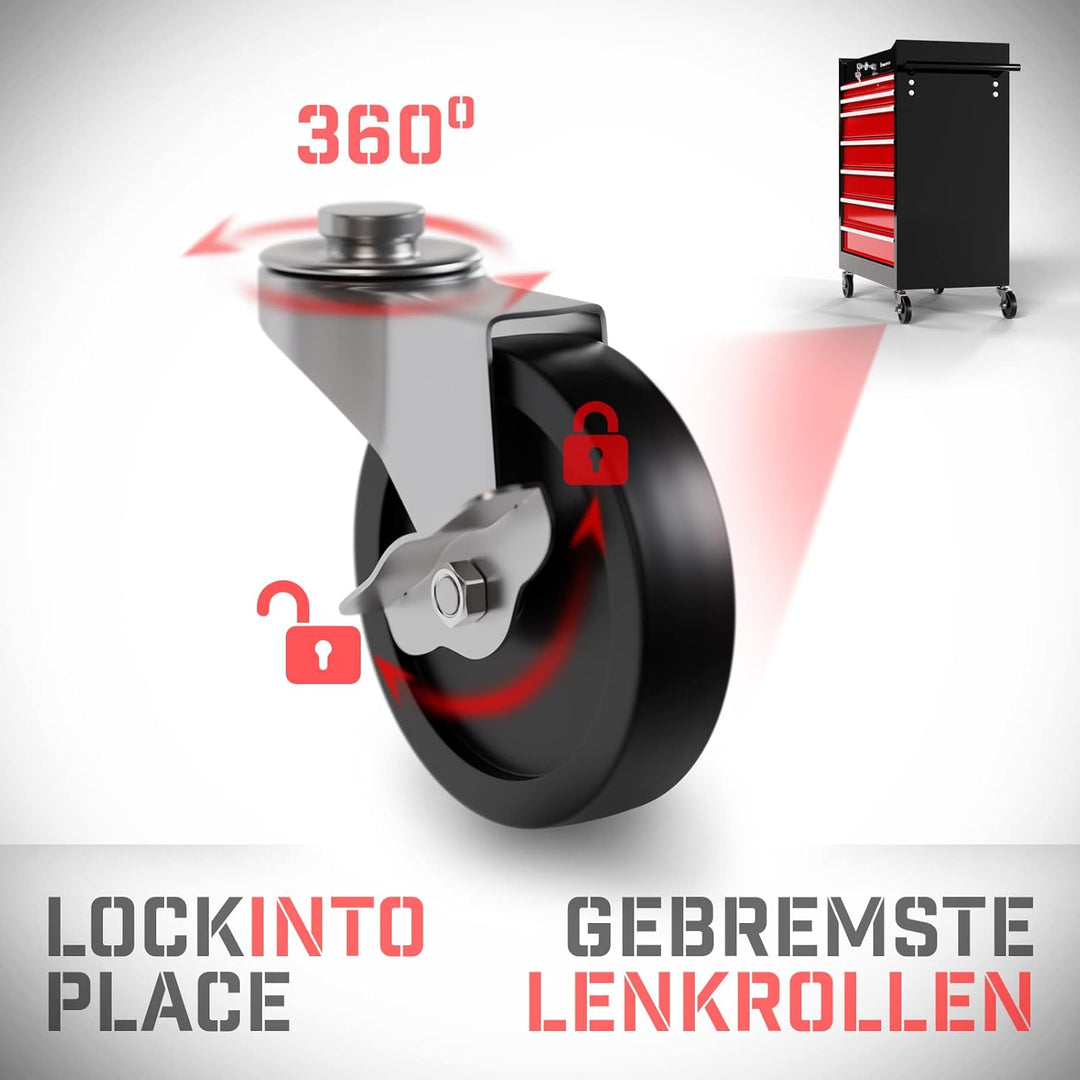 TIMBERTECH® Werkstattwagen auf Rollen - leer, 7 Schubladen mit Einlagen, abschliessbar, Feststellbre