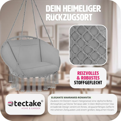 tectake Indoor und Outdoor Hängesessel, Terrassen und Balkonmöbel, Hängesessel mit Gestell, robuste