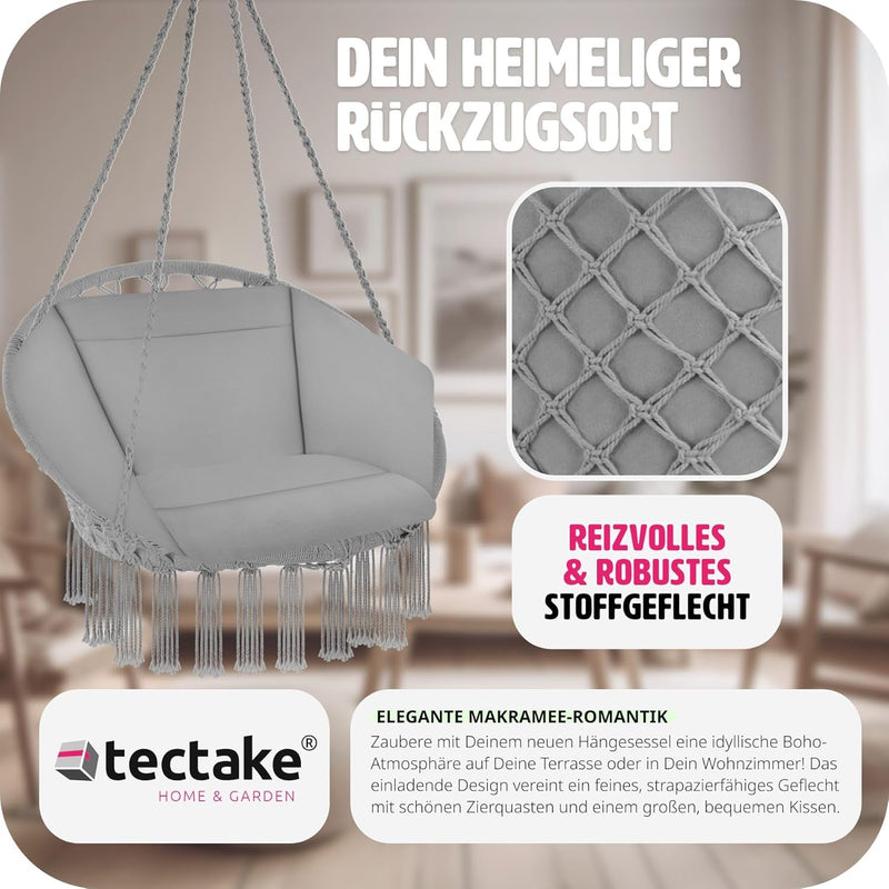 tectake Indoor und Outdoor Hängesessel, Terrassen und Balkonmöbel, Hängesessel mit Gestell, robuste