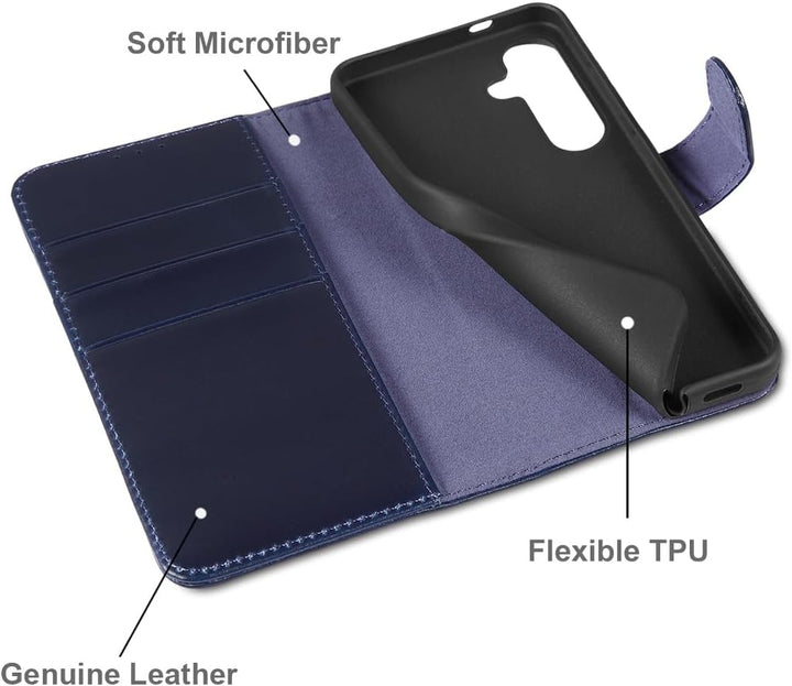 LENSUN Echtleder Handyhülle für Samsung Galaxy S25 5G, Lederhülle [Brieftasche][Bookstyle] Handytasc