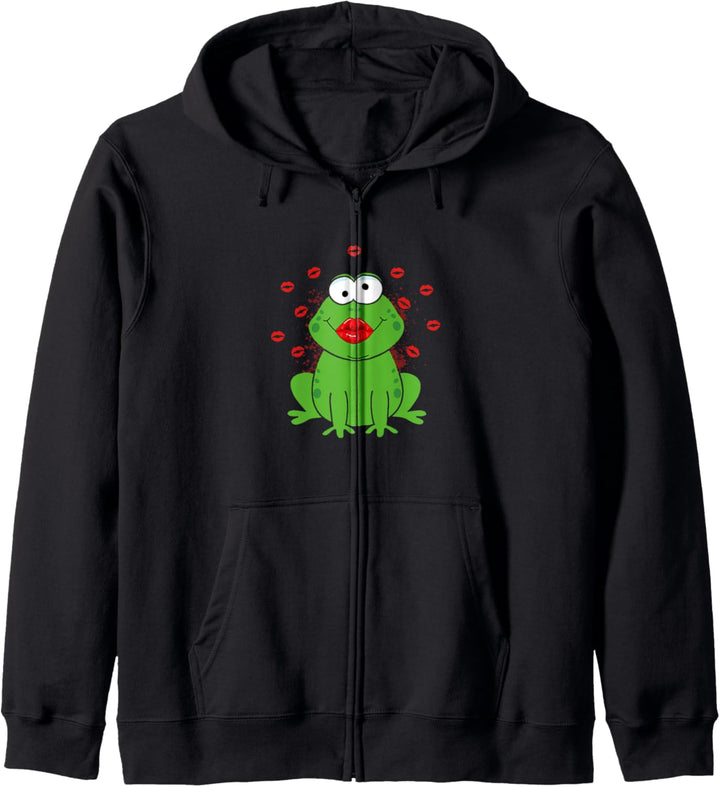 Süsser Froschkönig zum Küssen Roter Lippenstift Küsse Frosch Kapuzenjacke