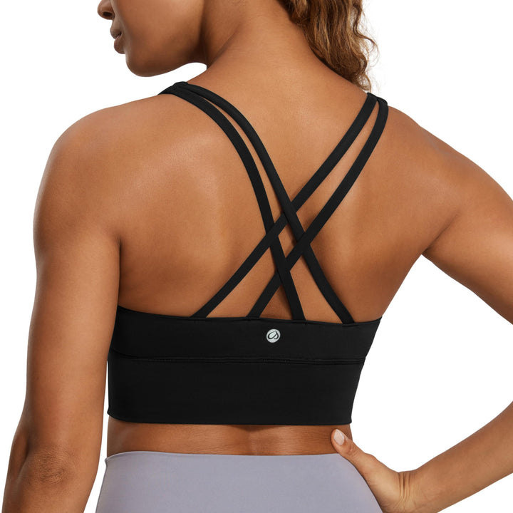 CRZ YOGA Damen Strappy Longline Sport BH - Ohne Bügel Gepolstert Sports Bra Yoga Workout Fitness Cro